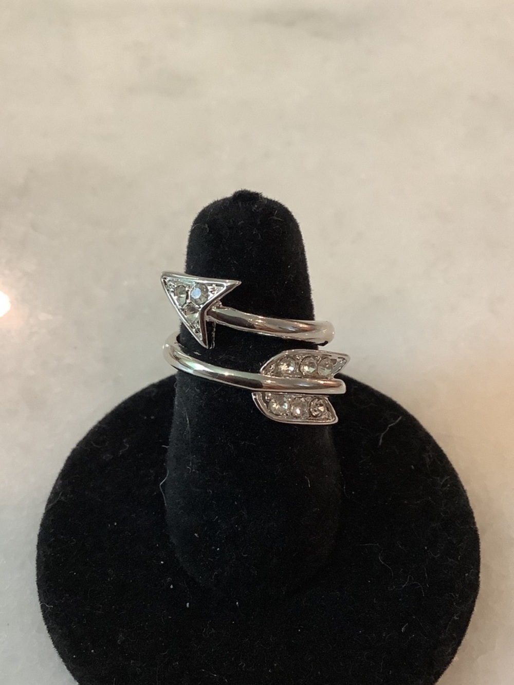Women’s Silver Tone Arrow Wrap Ring with Clear Stones, Brand New